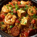 Slow Cooker Cajun Jambalaya with Chicken, Sausage & Shrimp First Image