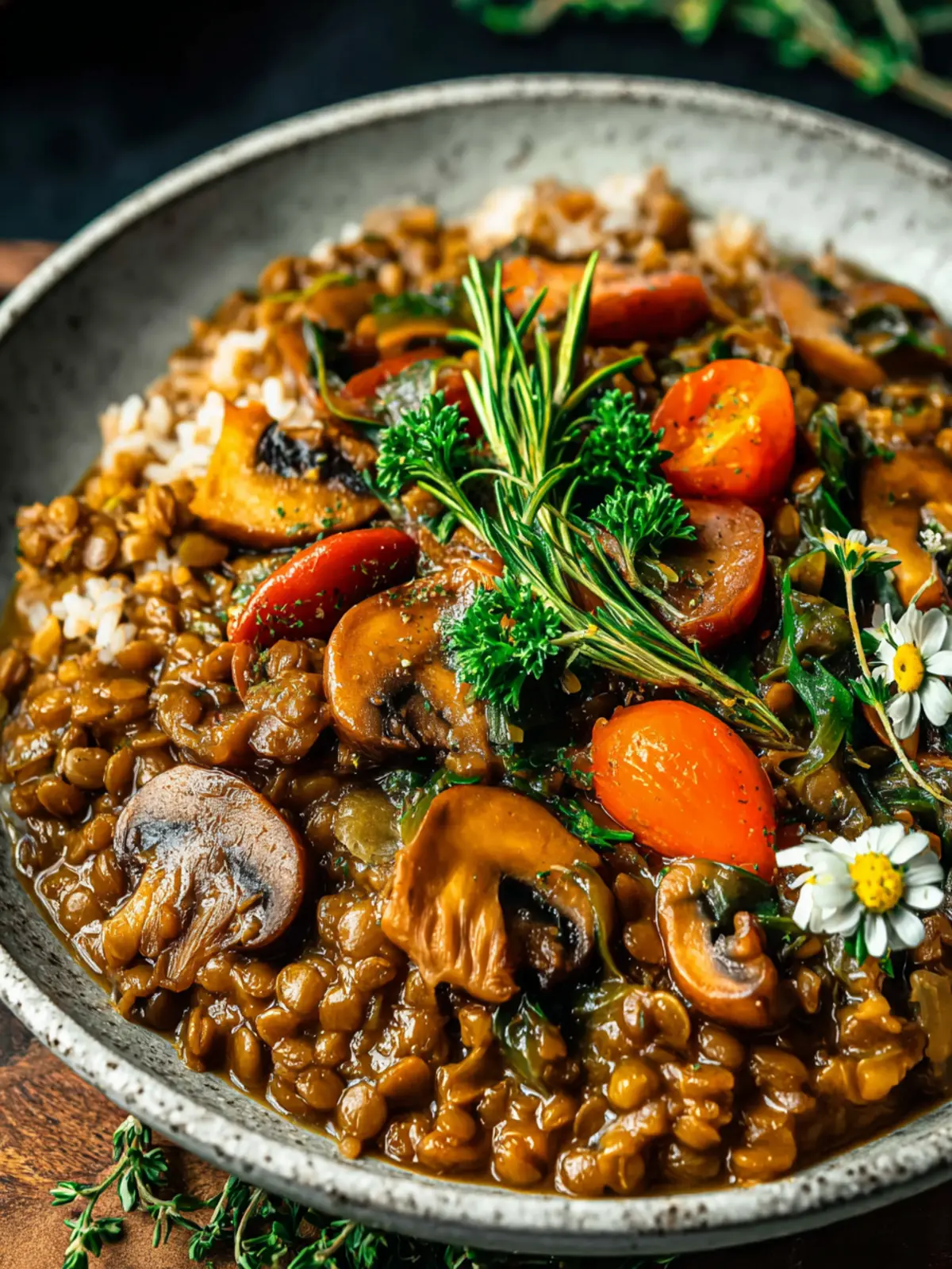 French Lentil Rice Mushroom Stew Recipe First Image